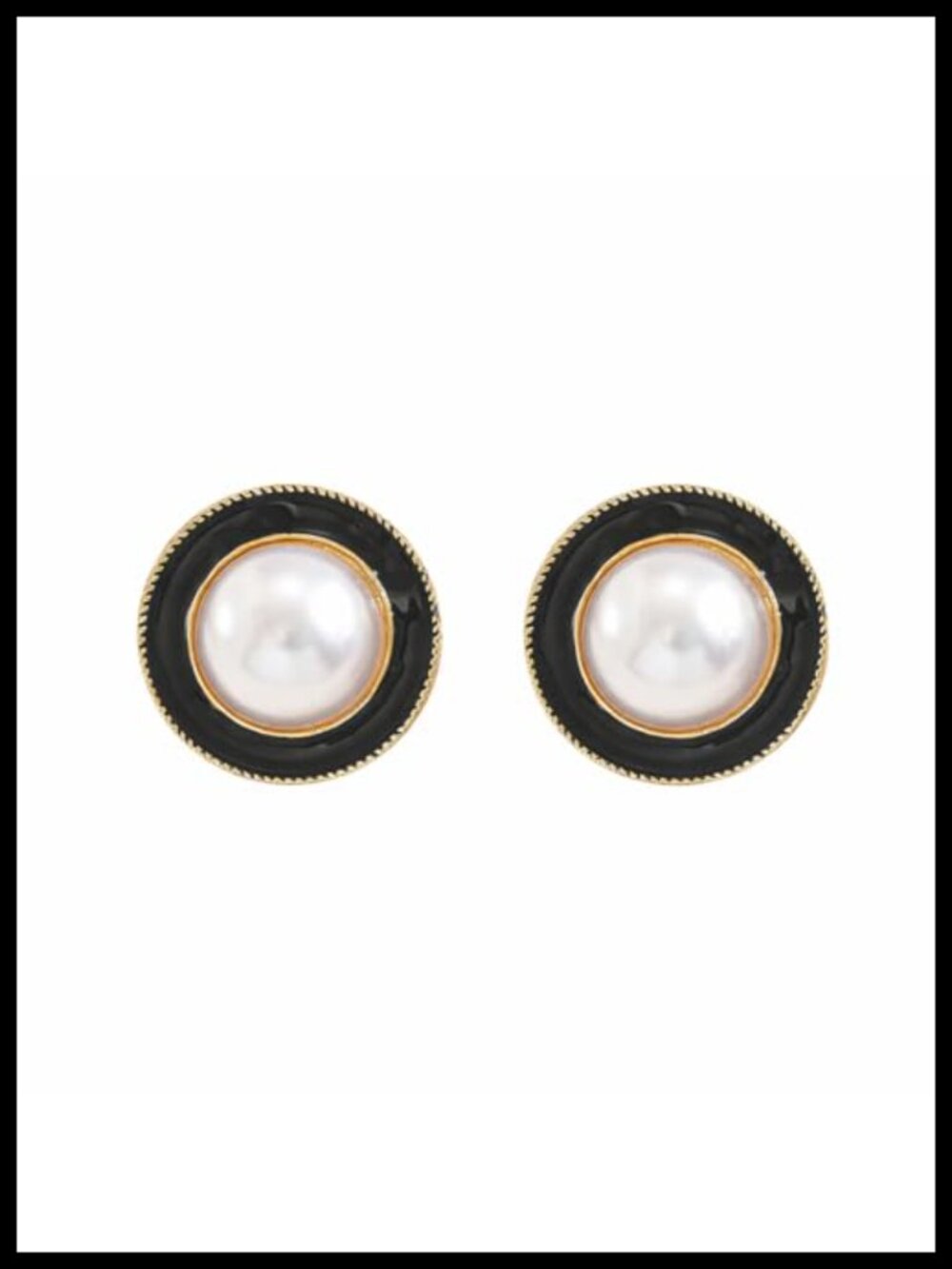 Oversized Round Statement Stud Earrings Faux Pearl Enamel Retro Push Back
